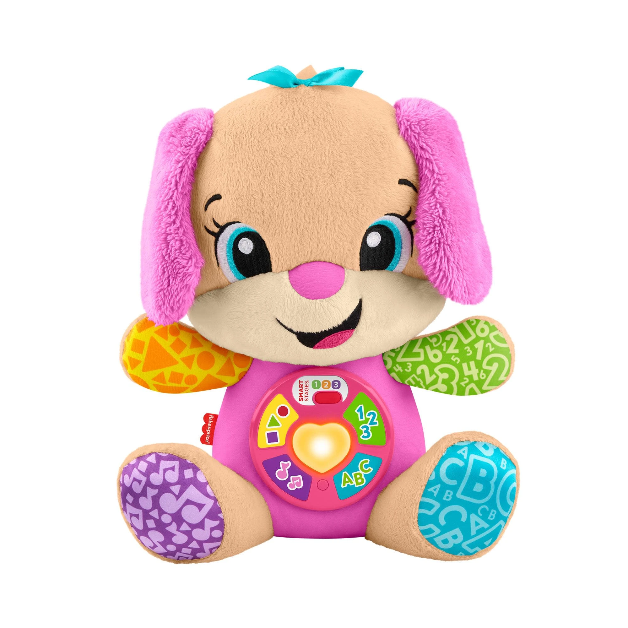Fisher-Price Baby Learning Toy Laugh & Learn Smart Stages Sis Pink Musical Plush with Smart Stages for Infants Ages 6+ Months, Multilanguage Version: Dutch, English, French, German, Italian, JFD31