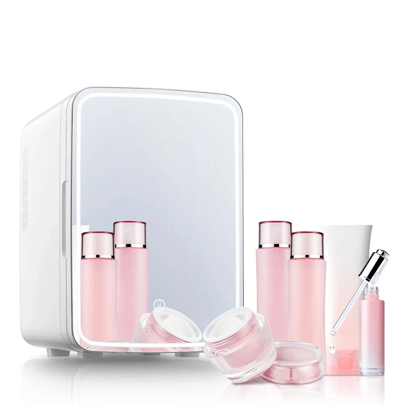 NORTHCLAN Mini Fridge for Bedrooms 10L, Skincare Beauty Fridge with LED Mirror, Quite Mode, Portable, 220V AC/12V DC, Cosmetic, Office, Home or Car, White