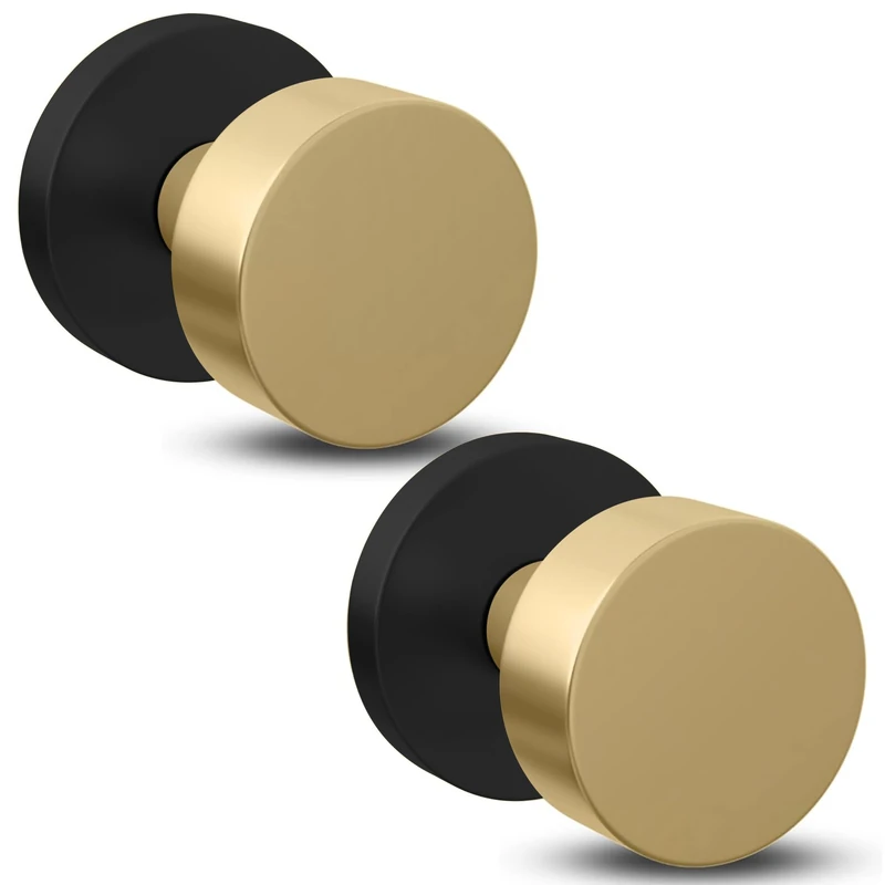 Mega Handles - Buena Dummy I Black Door Knob for Hallway, Closet and Bathroom I Reversible Heavy Duty Design I Fits Standard Door Sizes I Matte Black/Satin Brass (2 Pack)