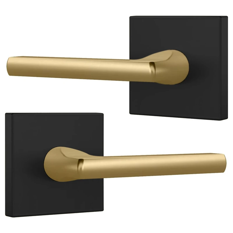 Mega Handles Prime Dummy Lever & Lock Door Handle for Closet or French Doors, Keyless Door Levers, Fits All Standard Door Sizes, Covered Screws Included - Matte Black/Satin Brass (2 Pack) 5"