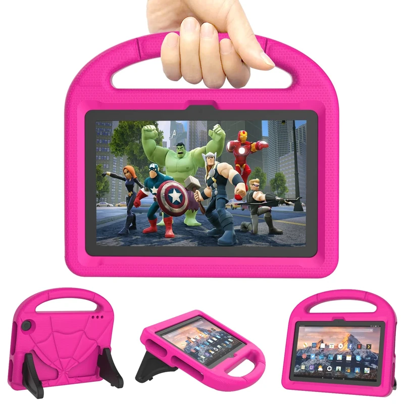 All-New 7inch Case for Kids (12th Generation, 2022 Release), Lightweight Anti-Slip Shock Resistant Kid Friendly Cover Incompatible with iPad with Stand for Tablet - Pink