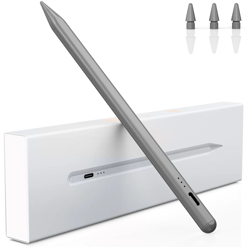 Pencil Fast Charging, Palm Rejection, Stylus Pen Compatible with 10/9/8/7/6th Gen, Air 3-6, Grey
