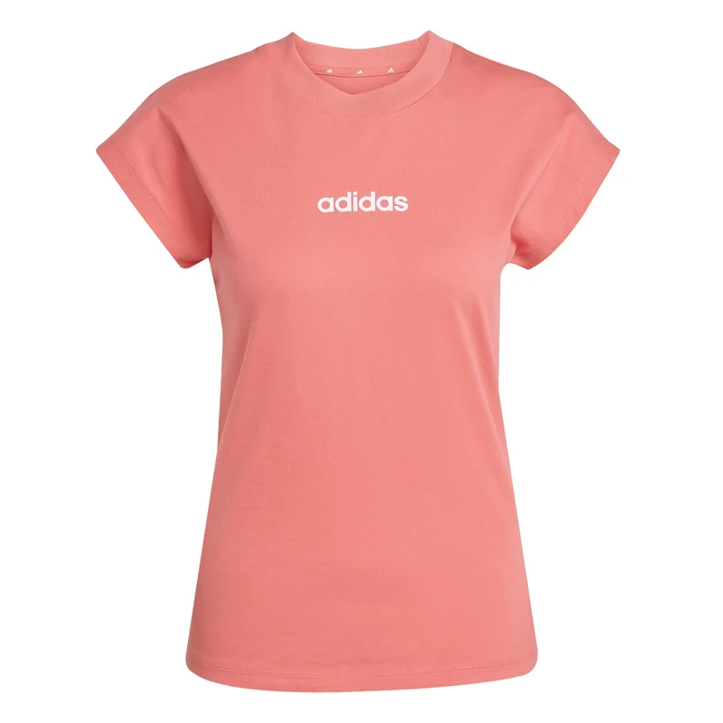 adidas Women's Essentials Linear Cotton T-Shirt, semi Turbo/White, S