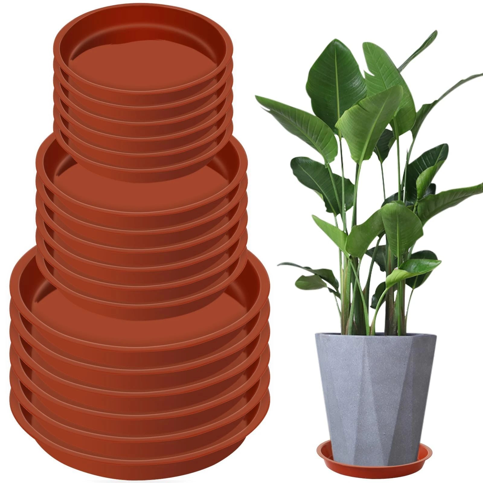 UPINS 18 Pcs Plant Pot Saucers, Red Plastic Plant Saucer Plant Tray Reliable Plant Pot Trays 3 Sizes Flower Pot Drip Trays Waterproof Plant Saucers for Indoor Outdoor Garden Household Plants