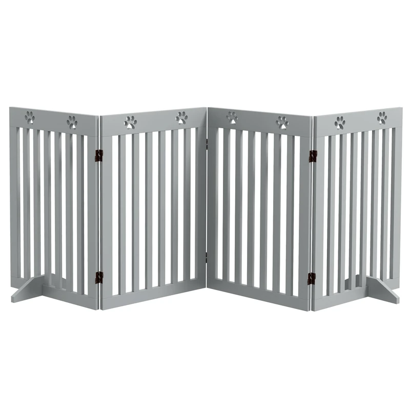PawHut Pet Gate Foldable Fence Freestanding Dog Barrier w/Support Feet Grey