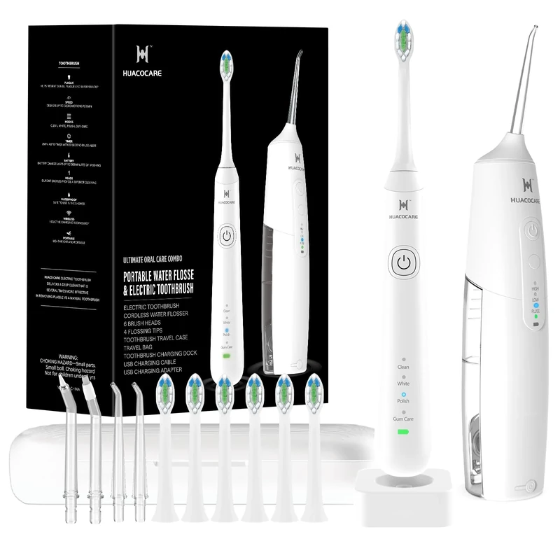 2-1 Oral Clean Kit- Water Dental flosser & Electric Toothbrush Combo- Brushing & Flossing- for Teeth Cleaning and Gum Health (White)
