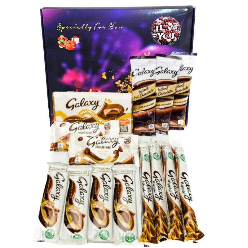 Chocolate Gift Box Hamper 8x Assorted Variety | Hamper Gift For Men & Women, Mum and dad | Milk Chocolate,Ripple, Hot chocolate, Mistrels & Bars | Thoughtful Presents (I Love You)