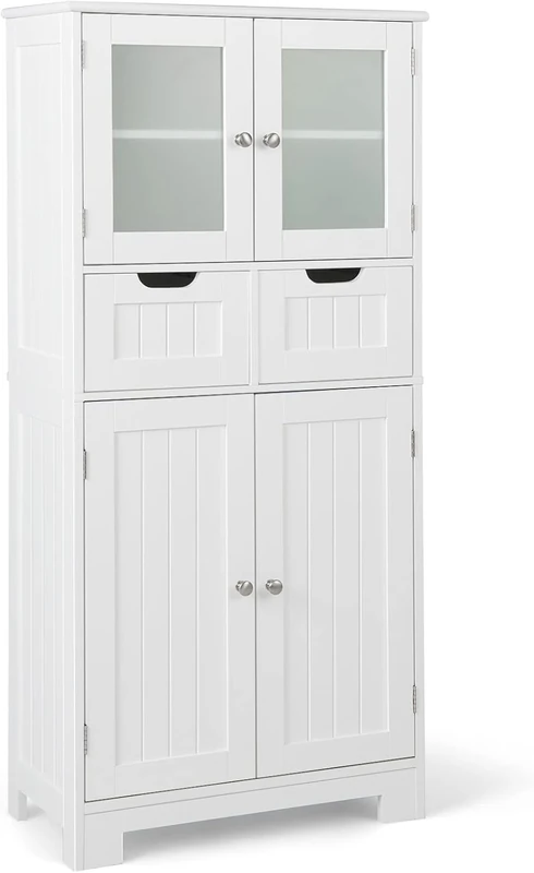 FANTASK Bathroom Cabinet with 2 Drawers and 4 Doors, Bathroom Cabinet with Adjustable Shelves