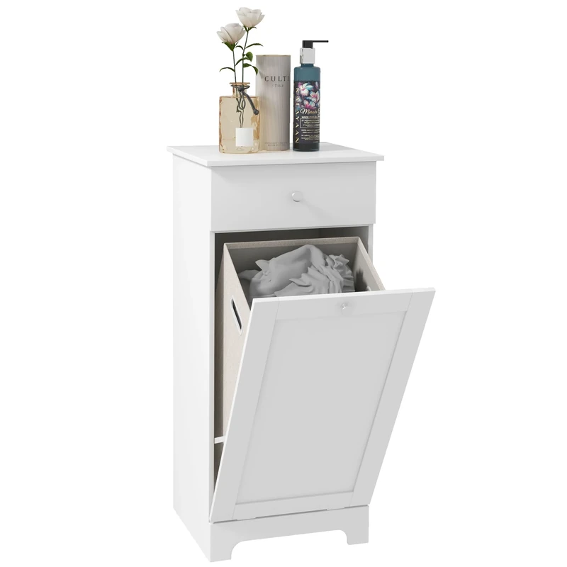 HOMCOM Bathroom Laundry Cabinet, Bathroom Cabinet with Laundry Basket and Drawer, 40 x 40 x 90.5cm, White
