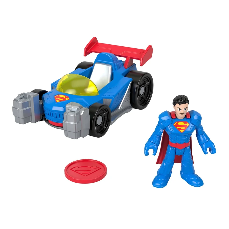 Fisher-Price Imaginext DC Super Friends Metal Force Supermobile Toy Car, 3-inch Superman Action Figure & Accessories Set, Includes Launcher & 2 Discs, JFJ69