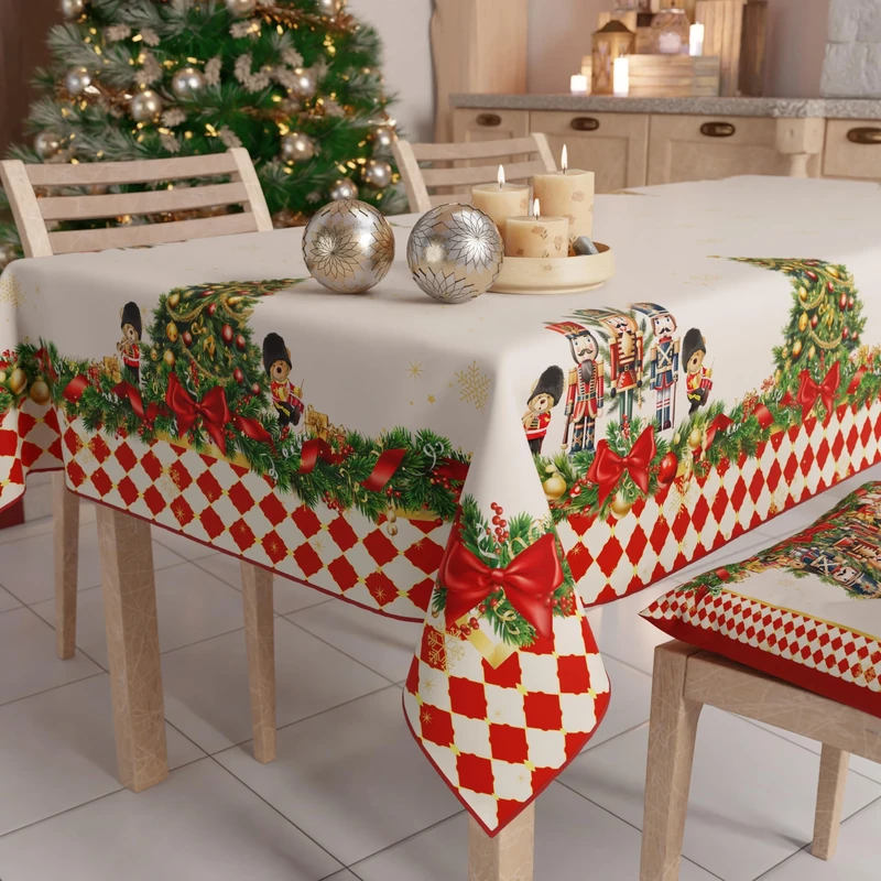 PETTI Artigiani Italiani Stain-Resistant Tablecloth Christmas – 140x450 cm Rectangular Festive Table Cover for Kitchen or Dining Table, Red Nutcracker Design – 24 Seats, 100% Made in Italy