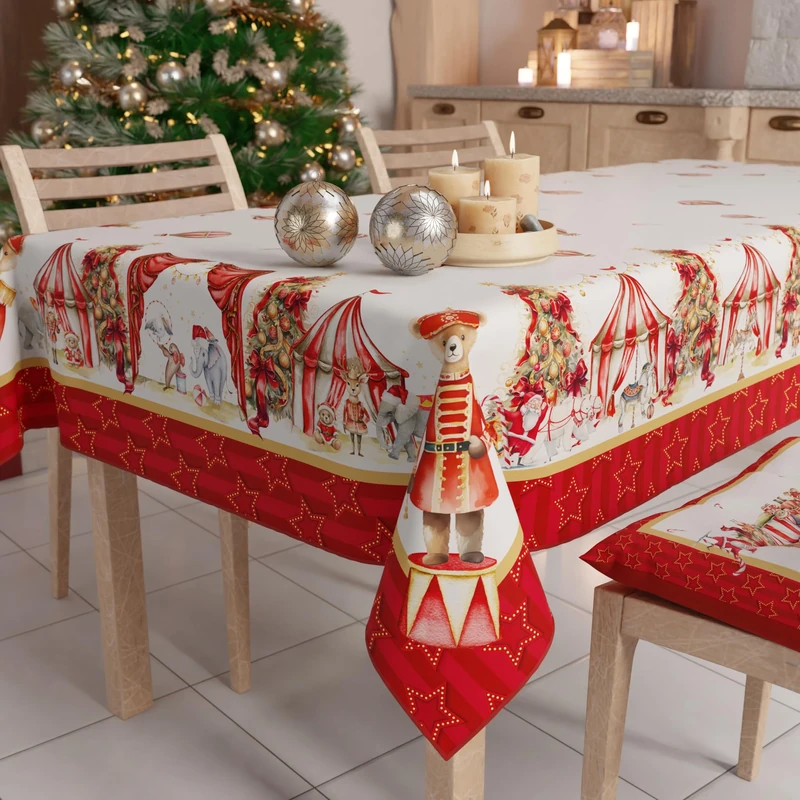 PETTI Artigiani Italiani Stain-Resistant Tablecloth Christmas – 140x450 cm Rectangular Festive Table Cover for Kitchen or Dining Table, Circus Design – 24 Seats, 100% Made in Italy