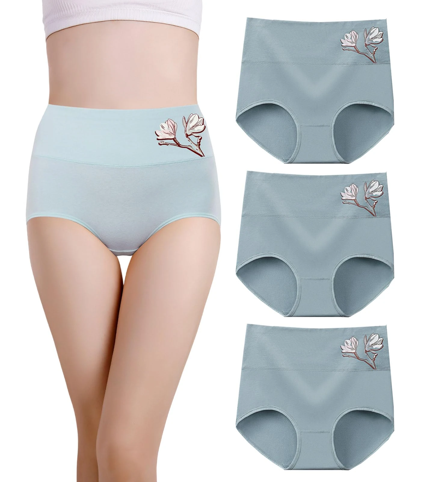 marysgift Cotton Underwear Women High Waist Briefs Tummy Control Knickers C-Section Recovery Soft Stretch Panties Blue 1211, Blue L UK 8 10