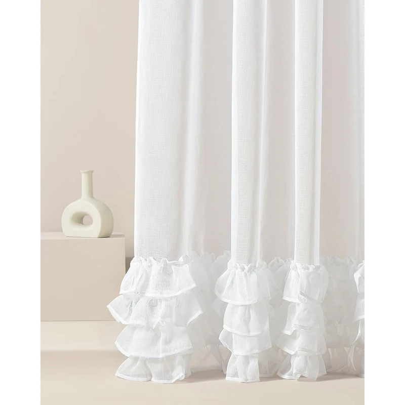 ROOM99 Flavia Curtain with Ruffle Tape 400 x 230 cm Width x Height Living Room Transparent Modern Curtain Scarf Living Room Bedroom for Rail System White Ruffle 1 Piece