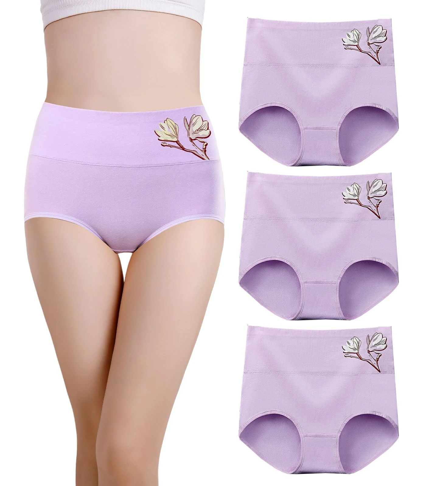 marysgift Tummy Control Knickers Cotton Underwear Women Violet High Waisted Knickers for Women Ladies Pants Full Back Coverage Purple Briefs UK 14 16 XXL Purple
