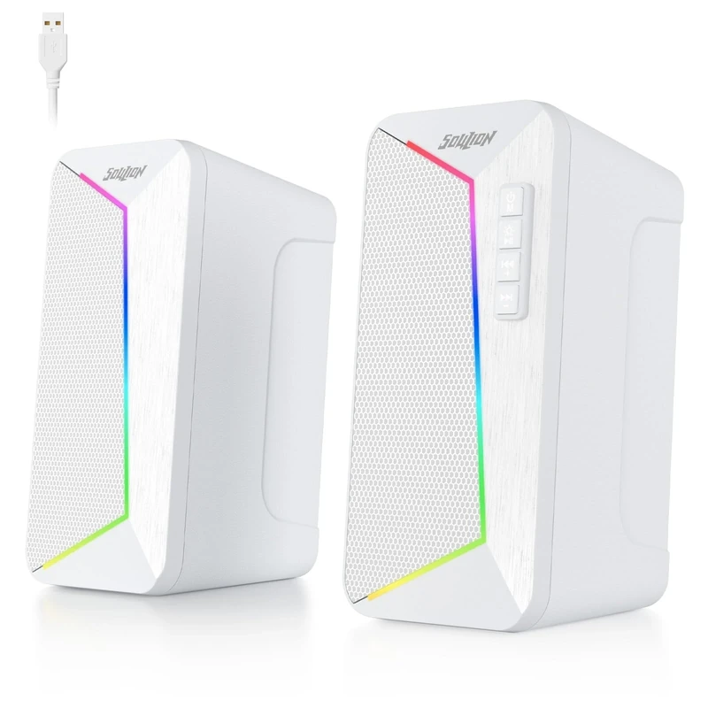 SOULION R40 Computer Speakers, 2.0 USB Powered PC Speakers, Desktop Speaker with Volume Control Button, Bluetooth 5.3, Surround Sound Speaker for Laptop,Tablets,Music Player(White)