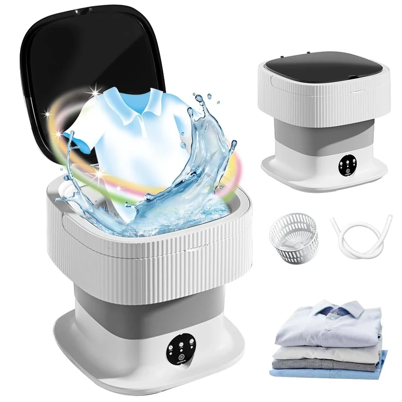 Portable Washing Machine, Afenau 10L Small Washing Machine with 3 Modes, 60W Foldable Mini Washing Machine, Camping Washing Machine for Underwear, Sock, Baby Clothes, Travel, Camping