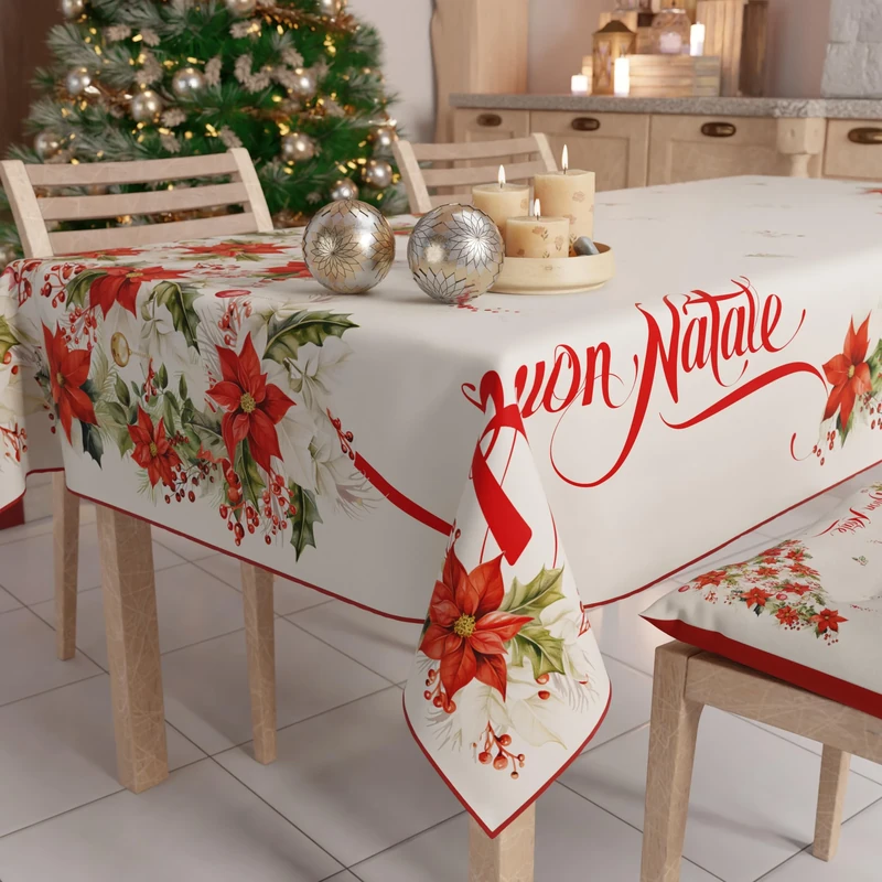 PETTI Artigiani Italiani Stain-Resistant Tablecloth Christmas – 140x450 cm Rectangular Festive Table Cover for Kitchen or Dining Table, Merry Christmas Design – 24 Seats, 100% Made in Italy