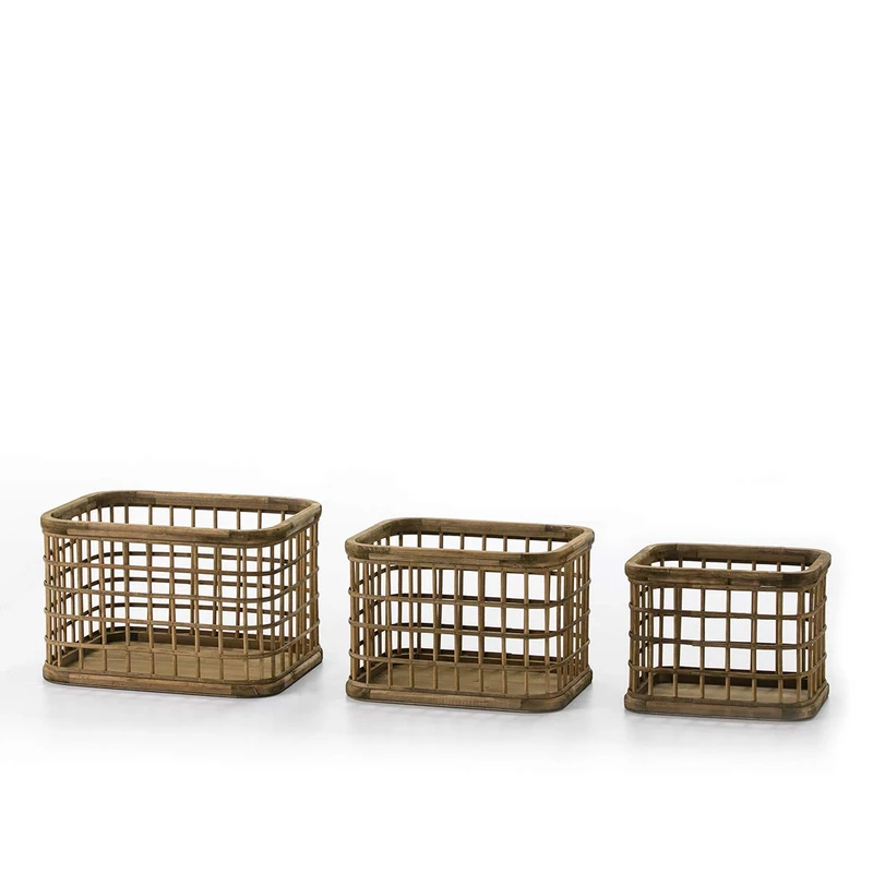 Set of 3 Baskets 50 x 40 x 32 cm / 43 x 33 x 30 cm / 37 x 24 x 28 cm Madera Natural