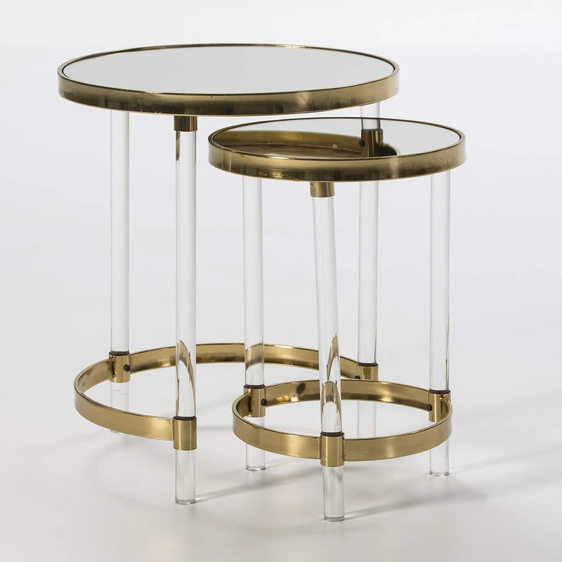 AlexandreHouse Set of 2 Mesa Auxiliar 48 x 48 x 59 cm / 35 x 35 x 52 cm Acrylic Transparent/Espajo/Metal Dorado