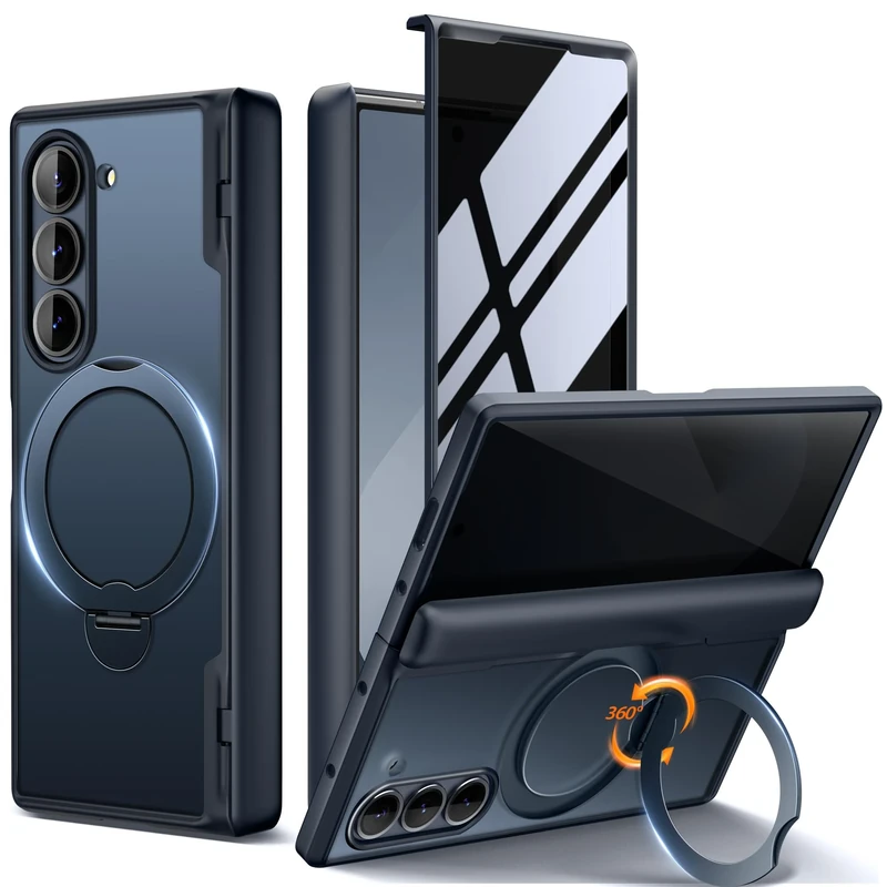 MOBOSI for Z Fold 6 Case with Rotatable Ring Stand&Privacy Screen Protector, Compatible with Magsafe, 18FT MIL-Grade Protection, Magnetic Shockproof Slim Case for Samsung Galaxy Z Fold6, Privacy Black