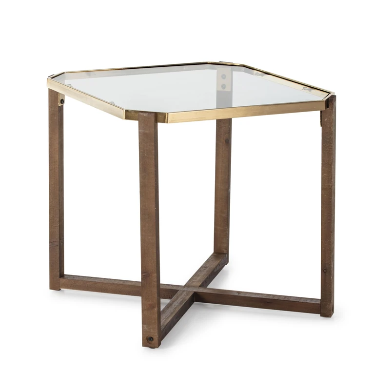AlexandreHouse Mesa Auxiliar 60 x 60 x 60 cm Crystal/Madera/Metal Dorado