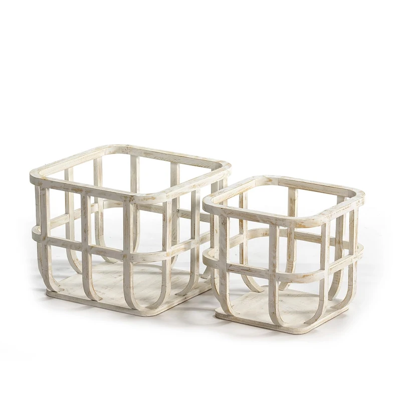 Set of 2 Baskets 39 x 40 x 31 cm / 30 x 31 x 29 cm Madera White Antique