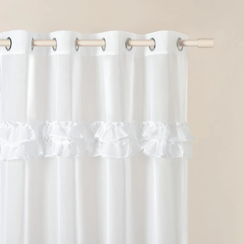 ROOM99 Curtain with Eyelets Frilla 350 x 250 cm Width x Height Living Room Transparent Modern Curtain Scarf Living Room Bedroom White Ruffle 1 Piece