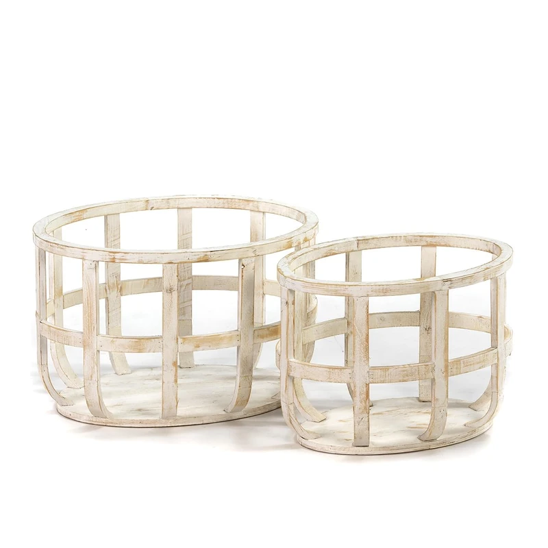 Set of 2 Baskets 53 x 40 x 34 cm / 44 x 31 x 32 cm Madera White Antique
