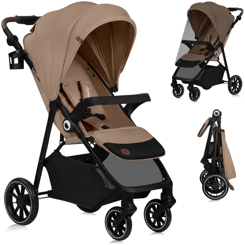 Lionelo Emma One Lightweight Stroller, 6 Months–4 Years (up to 22 kg), One-Hand Fold, 360° Swivel Wheels & Full Suspension, Reclines Flat, XXL UPF50+ Canopy, 5-Point Harness, Cup Holder & Mosquito Net