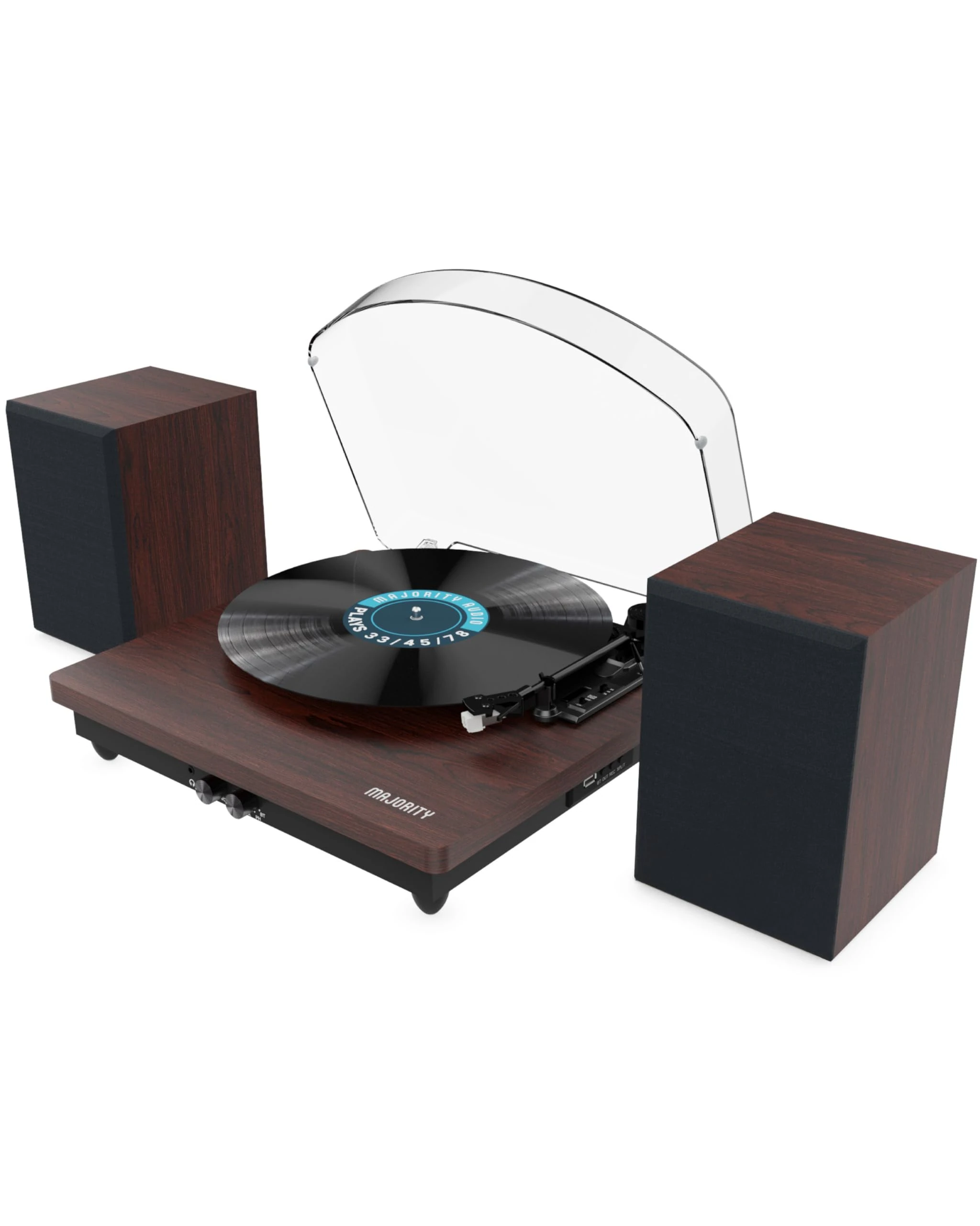 In & Out Bluetooth Record Player with Speakers | Vinyl Player, External speakers, Premium Cartridge, USB Recording, Multiple Playback Options | Power Adaptor & Felt Mat Included | Moto Plus Turntable
