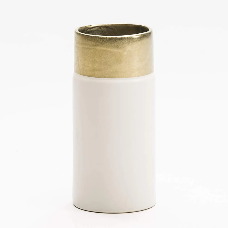 Jarron 11X11X24 Ceramic Blanco/Dorado - Image 1