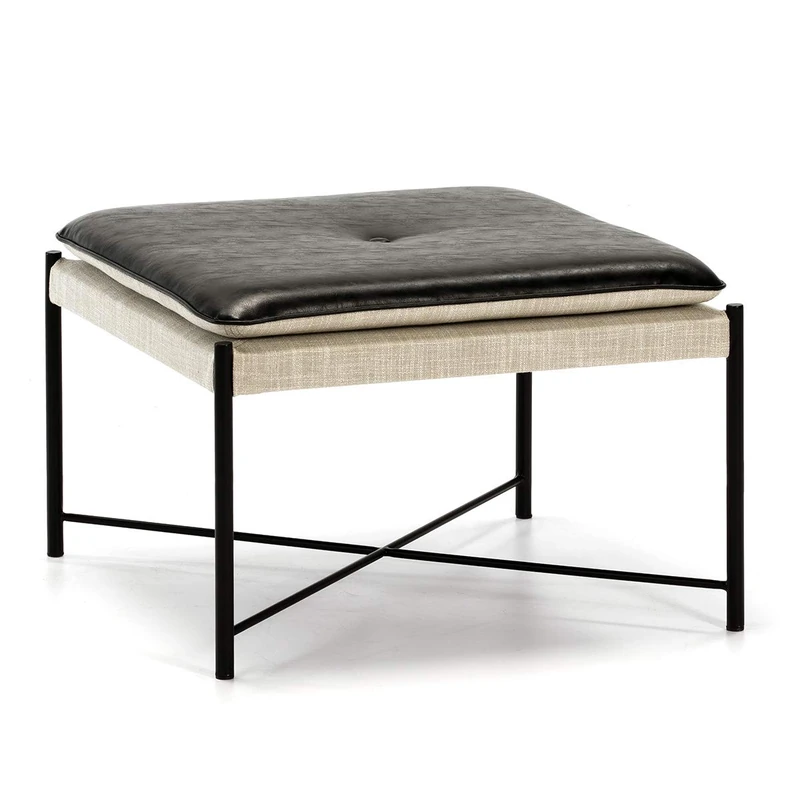 AlexandreHouse PUFF 60 x 60 x 41 cm Metal Black/Grey Canvas/P.Piel Black