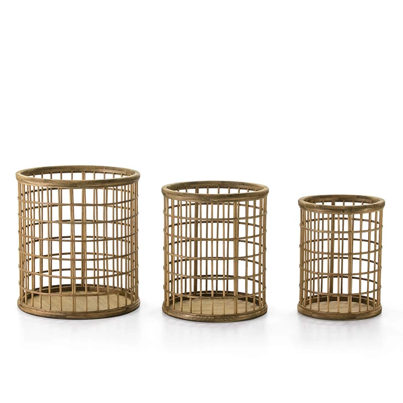 Set of 3 Baskets 53 x 53 x 58 cm / 45 x 45 x 53 cm / 37 x 37 x 48 cm Madera Natural