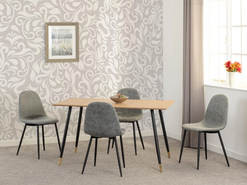 Seconique Hamilton Medium Dining Set with Athens Chairs in Medium Oak Effect/Black/Grey Faux Leather