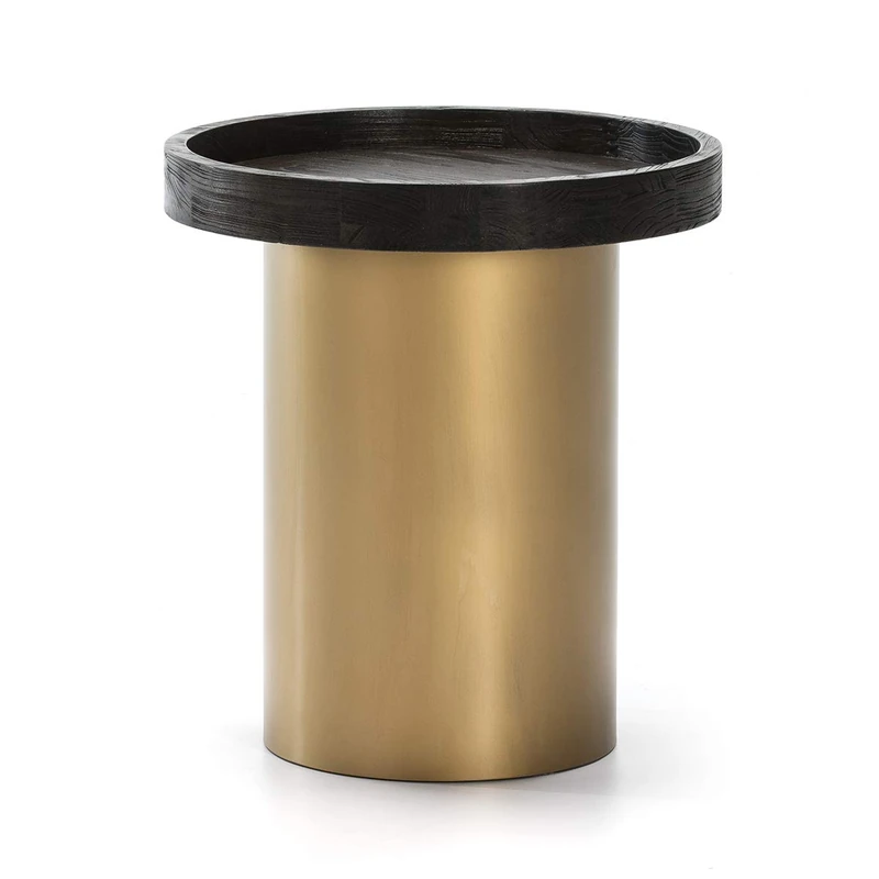 AlexandreHouse Mesa Auxiliar 50 x 50 x 55 cm Madera Dark Brown/Metal Dorado
