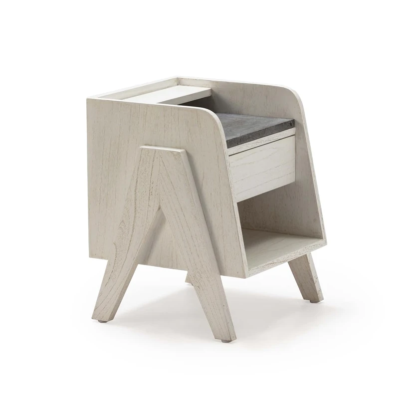 MESITA DE Noche 46X45X45 Madera Blanco/MARMOL GRIS