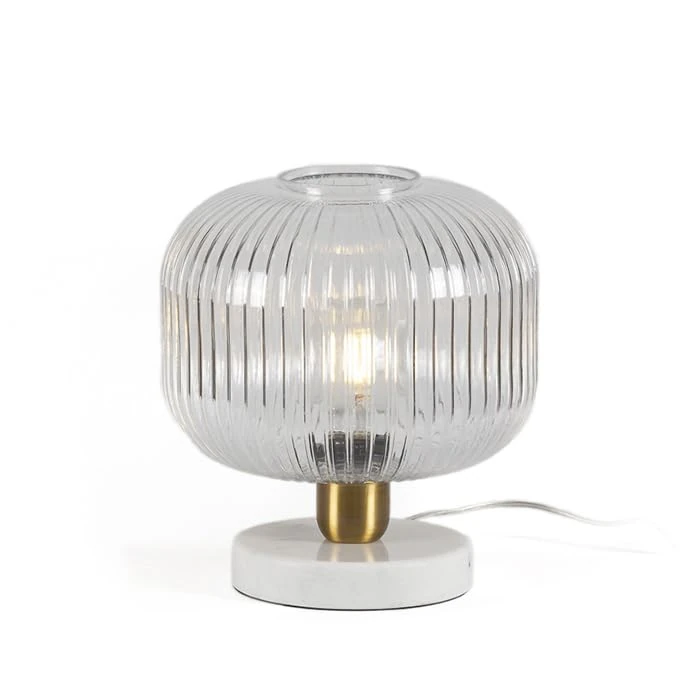 AlexandreHouse SOBREMESA LAMP 24X24X28 Transparent VIDRIO/Metal Dorado/MARMOL Blanco