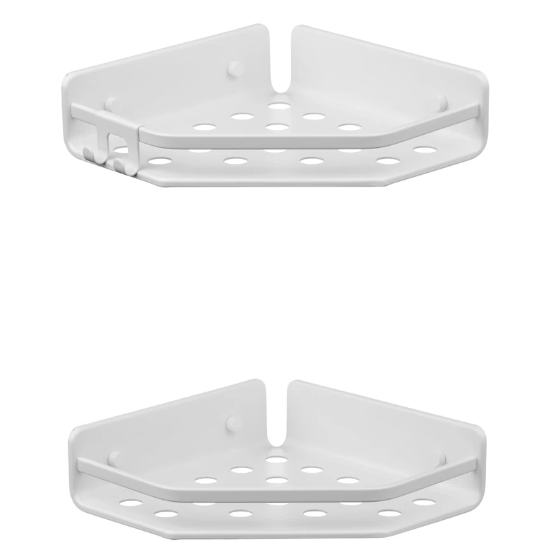 TATAY Pack of 2 Shower Shelf No Drilling Corner Aluminium | Includes Screws and Quick Fix Mounting System | Moisture Resistant | Easy Drainage | 20 x 5.5 x 20 cm - Serenity Model - Arctic White