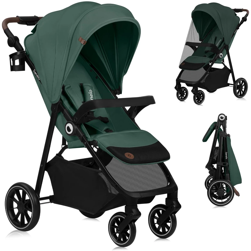 Lionelo Emma One Lightweight Stroller, 6 Months–4 Years (up to 22 kg), One-Hand Fold, 360° Swivel Wheels & Full Suspension, Reclines Flat, XXL UPF50+ Canopy, 5-Point Harness, Cup Holder & Mosquito Net