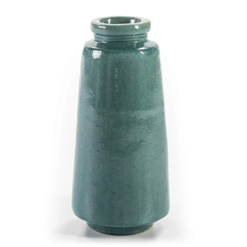 Vase 30 x 30 x 64 cm Turquoise Craquelado Stoneware