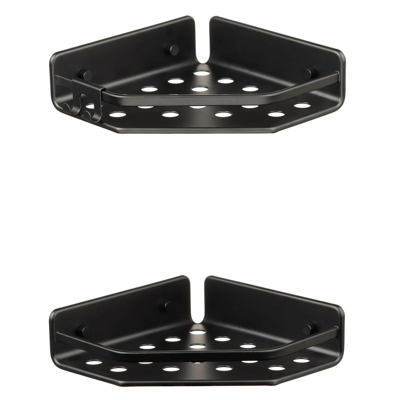 TATAY Pack of 2 Shower Shelf No Drilling Corner Aluminium | Includes Screws and Quick Fix Mounting System | Moisture Resistant | Modern | Easy Drainage | 20 x 5.5 x 20 cm - Serenity Model - Black