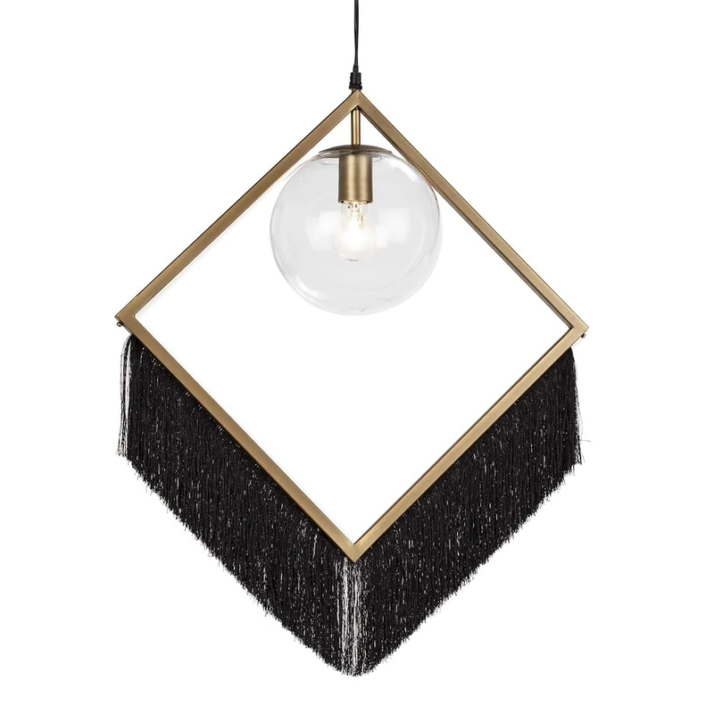 AlexandreHouse Ceiling Lamp - Glass, Gold Metal, and Black Fabric