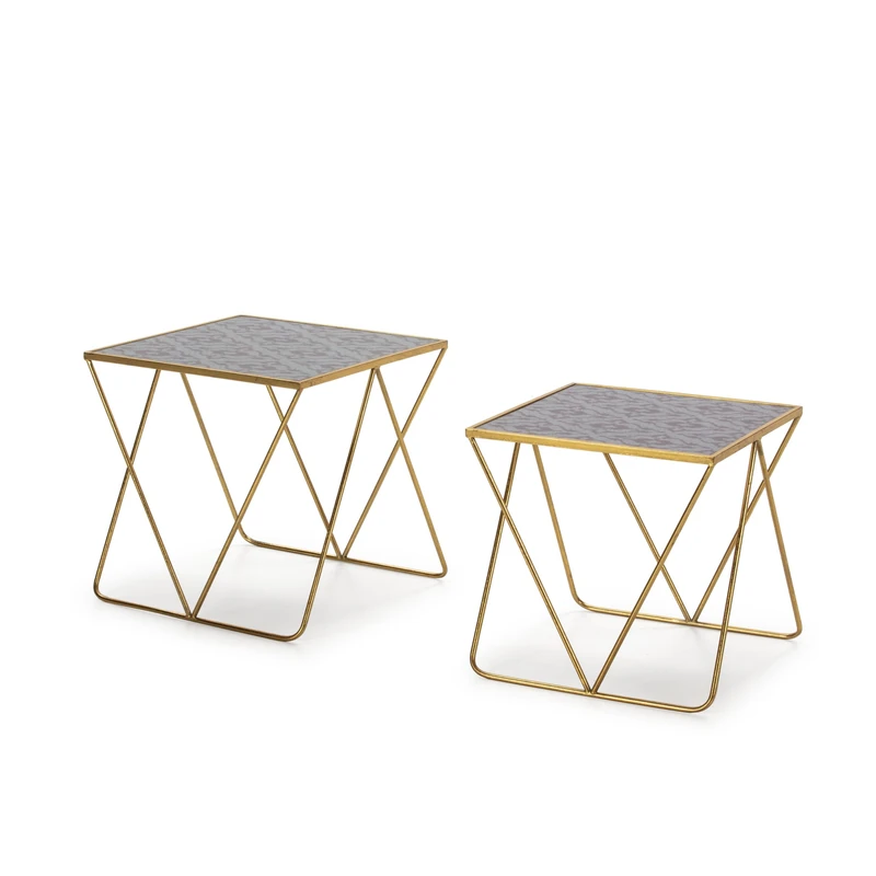 AlexandreHouse Set of 2 Mesa Auxiliar 60 x 32 x 60 cm / 54 x 29 x 56 cm Crystal Decoration/Metal Dorado