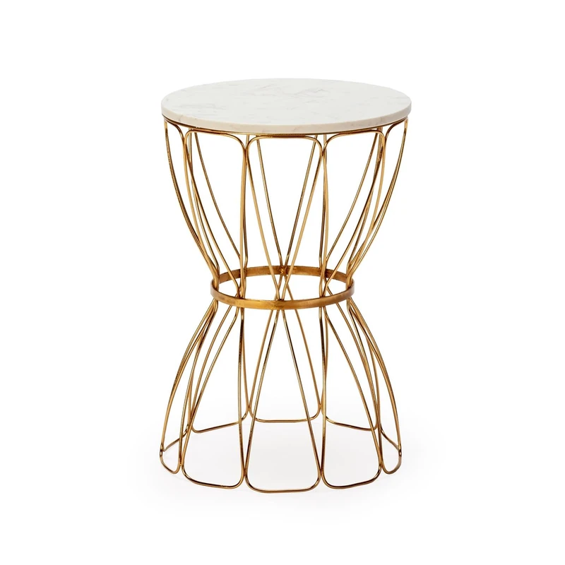 AlexandreHouse Mesa Auxiliar 38 x 38 x 56 cm Metal Dorado/Marble White