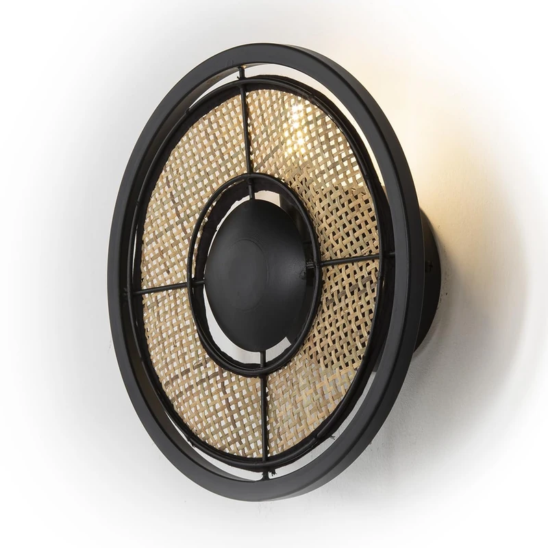 Aplique 27 x 25 x 27 cm Metal Black/Natural Ratan - Image 1