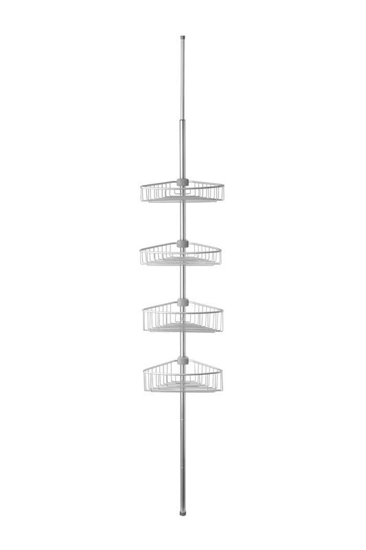 TATAY Bathroom Corner Shelf 4 Baskets | Aluminium Resists Humidity and Corrosion | Pressure-Fit System | Supports 40 kg | Adjustable Telescopic Shower Shelf - 35,5 x 21,5 x 27 cm - Metal
