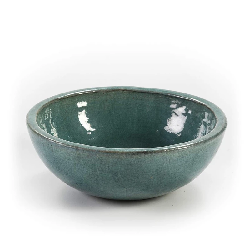 Bowl 29 x 29 x 11 Turquoise Stoneware Craquelado