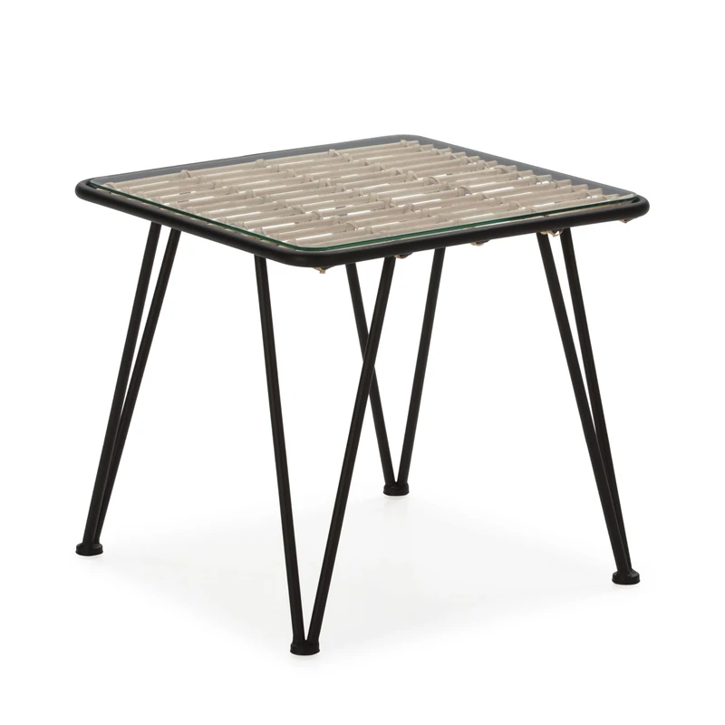 AlexandreHouse Mesa Auxiliar 51 x 51 x 46 Crystal/Metal Black/Natural RATAN