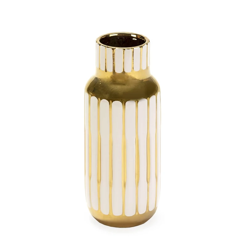 JARRON 13X13X33 CERAMIC BLANCO/DORADO